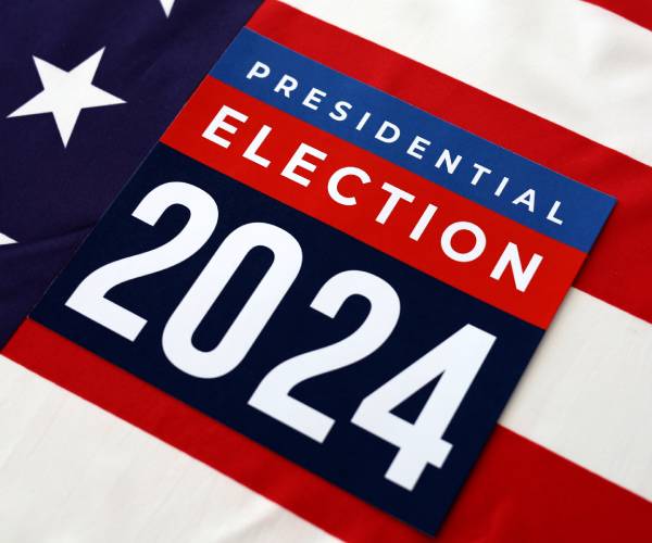 american flag background with 2024 presidential election on it