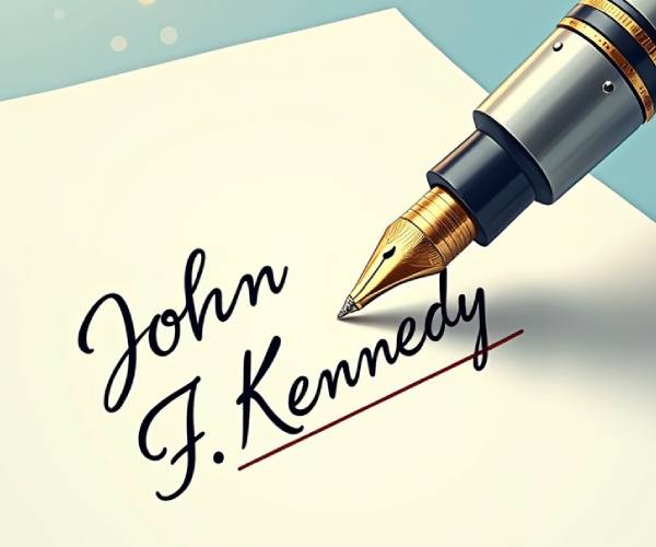 a pen signing the name john f kennedy