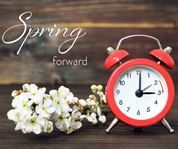 flowers, clock, "Spring Forward"