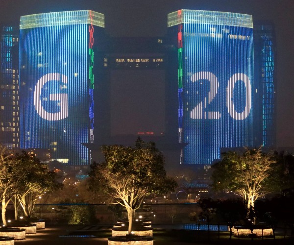 summit welcome banner in qianjiang hangzhou china 