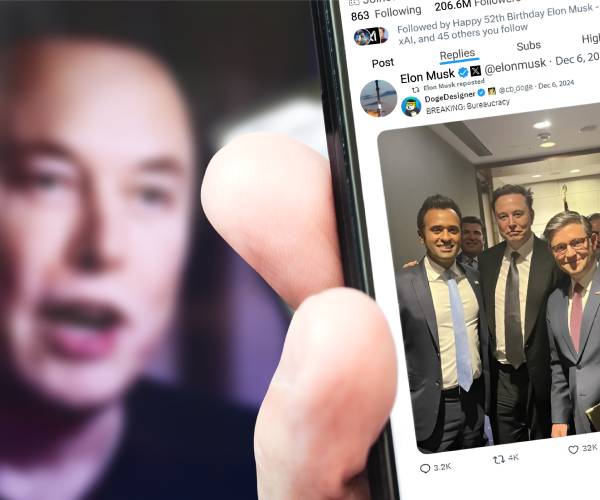 elon musk x profile page on a smartphone screen with a new tweet repost