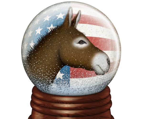 image of a democrat donkey in a snowglobe