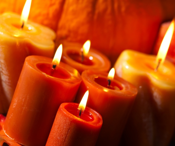 orange, fall candles burning