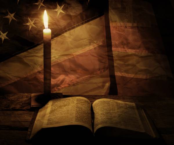 bible, candle, flag