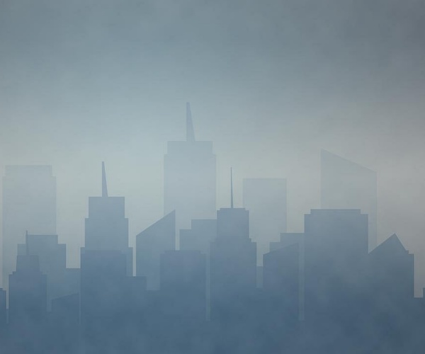 smoggy around high rises in a city