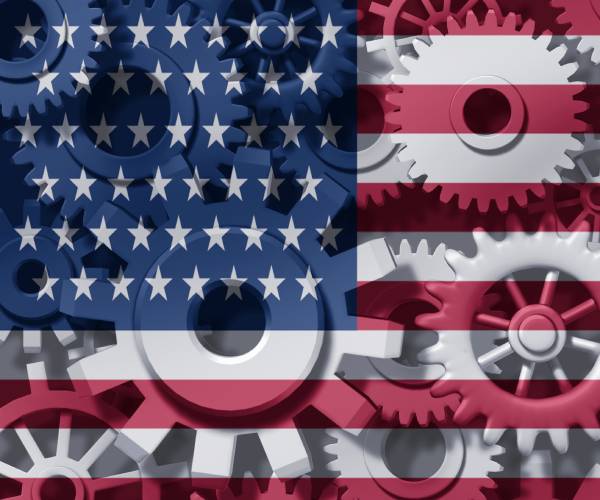 illustration of gears superimposed on an american flag