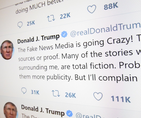 donald trump twitter denouncing fake news