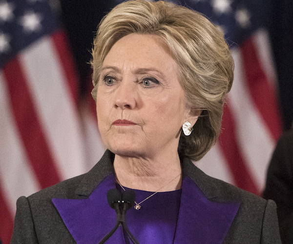 Hillary Clinton grimaces during her 2016 presidential election concession speech