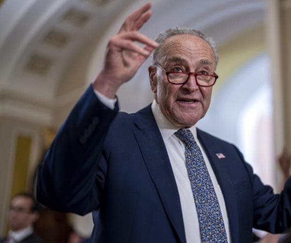 Chuck Schumer gestures while speaking