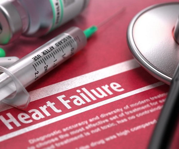 Information on heart failure, stethoscope, syringe