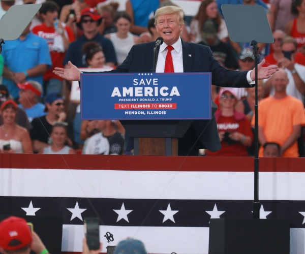 Donald Trump gives remarks during a rally