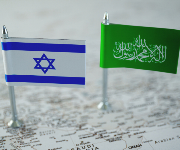 small israeli and hamas flags on a map of the middle east