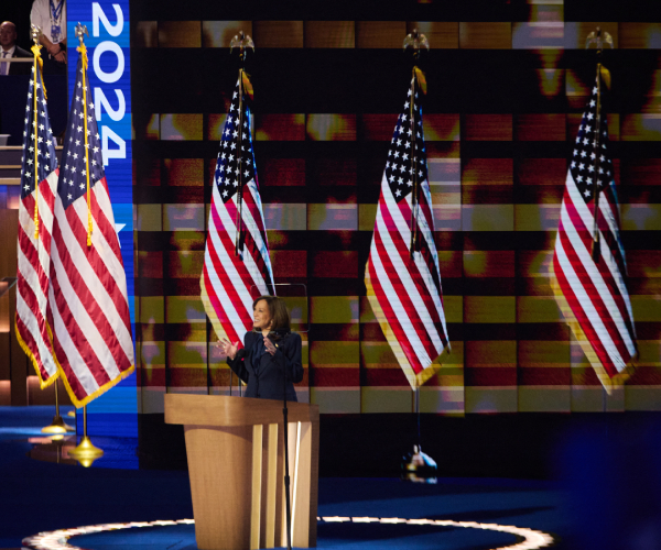 Vice President Kamala Harris speaks at the DNC. (AFP via Getty Images)