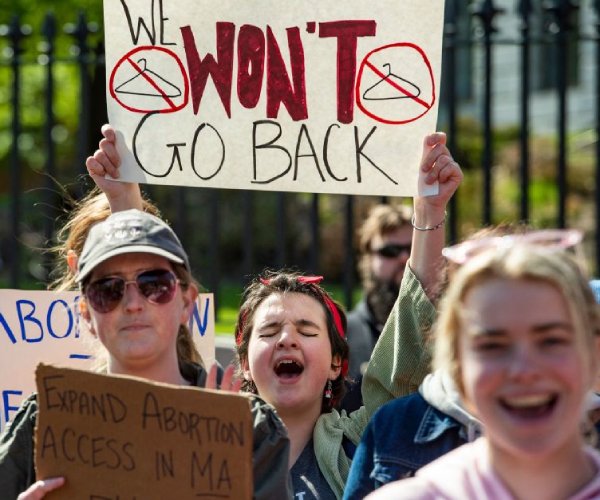 pro-choice demonstrators rally in Boston