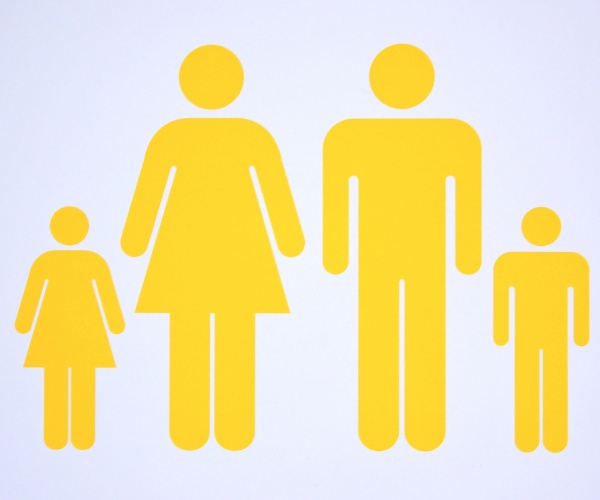 symbol or sign of nuclear or elementary family consisting both parents and two children 