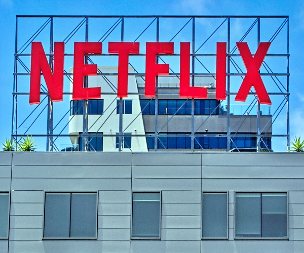 netflix signage atop a building