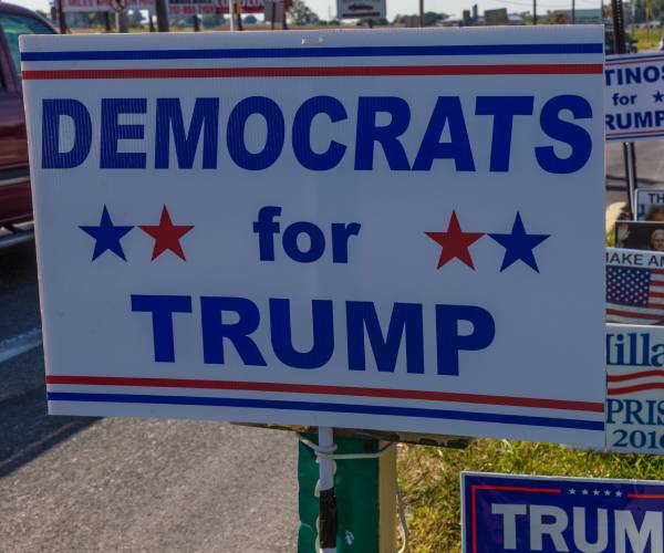 a campaign sign reading democrats for trump