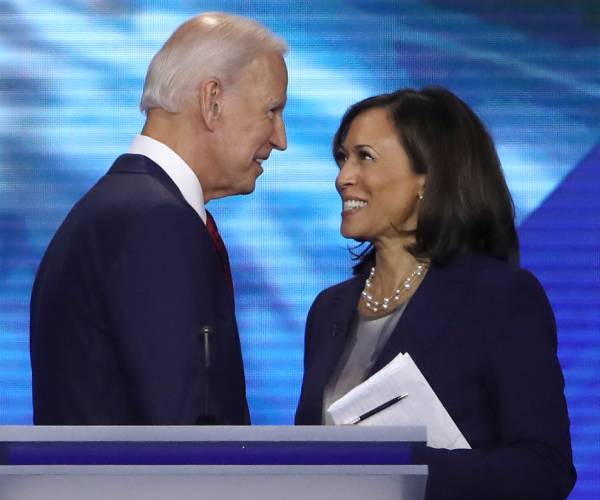 joe biden and kamala harris on stage together