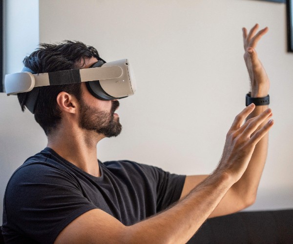 a man wearing a virtual reality headset