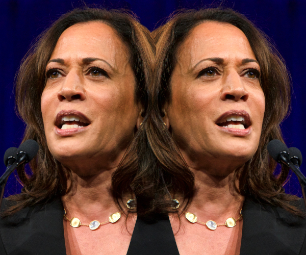 double images of kamala harris facing opposite directions