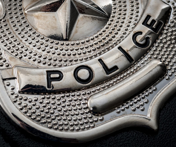 close-up of a police badge