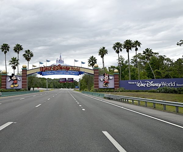 The empty gates of Disney World at the start of the COVID-19 lockdowns