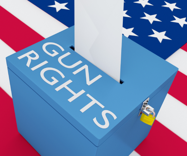 gun rights written on a ballot box with an american flag