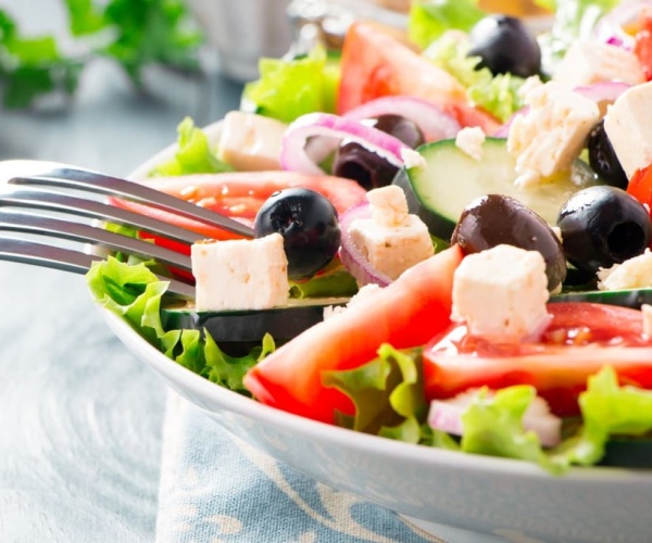 close-up of a fork in a salad