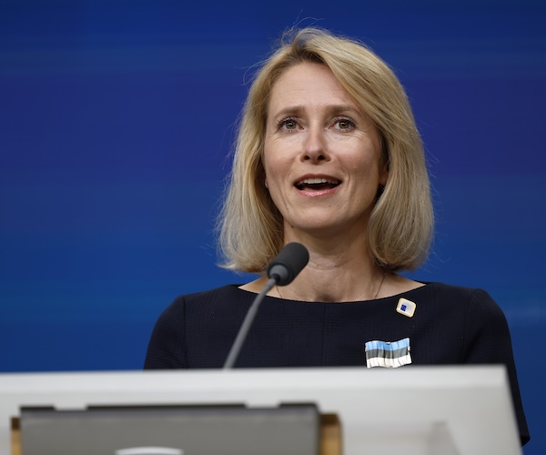 Kaja Kallas speaks during a media conference