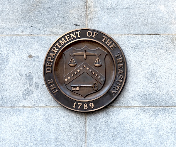 close up of the treasury department sign in washington d.c. 