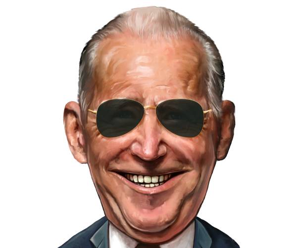 a cartoon of biden smiling wearing aviator sunglasses