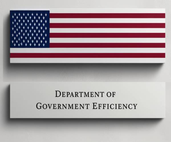 an american flag with the words department of government efficiency