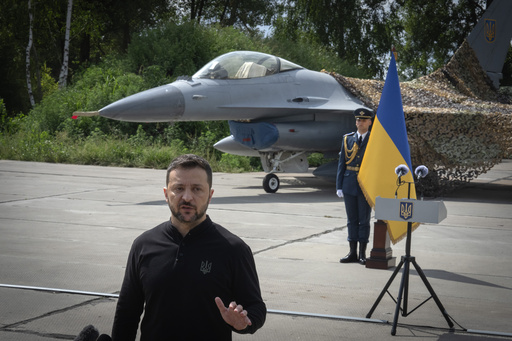 Ukraine's Zelenskyy Displays Newly Arrived F-16 Fighter Jets to Combat Russia in the Air