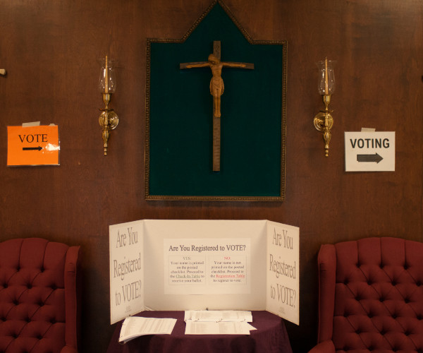 voter information and a polling place in a church in a northeastern state of the united states