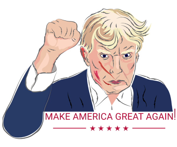 illustration of trump with injured ear and maga slogan