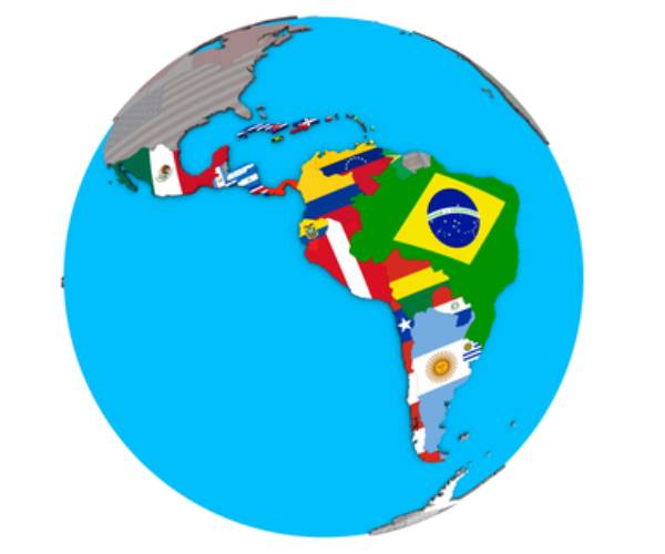 globe of latin america with flags of each country