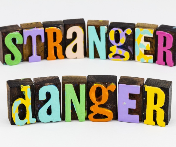 Stranger danger in colorful blocks of hot type