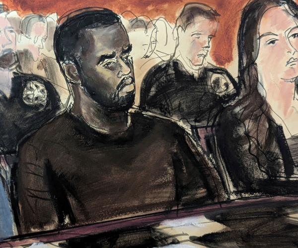 an illustration of sean "diddy" combs in court