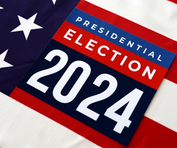 presidential election 2024 written over waving american flag