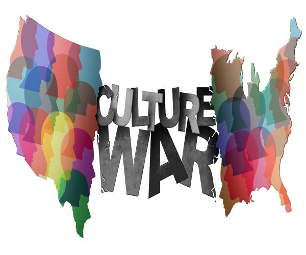 a map of the continental united states split in two by the words culture war