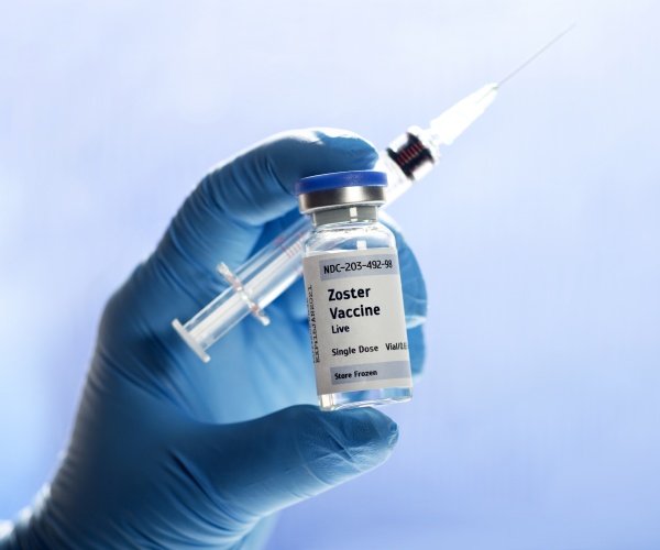 shingles vaccine in vial, syringe