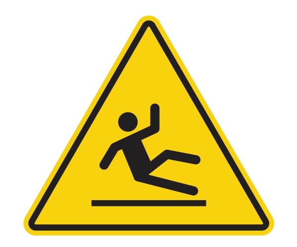 yellow warning sign of figure falling