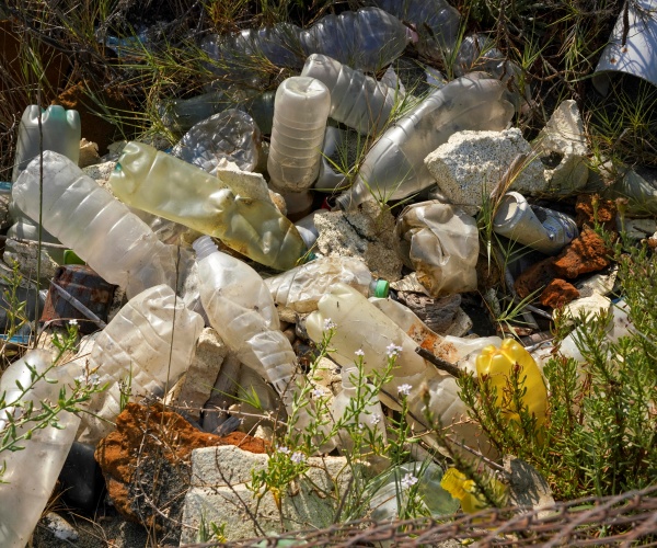 plastic pollution in field