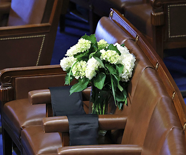 A make-shift memorial in the House for late Rep. Jackie Walorski, R-Ind. 