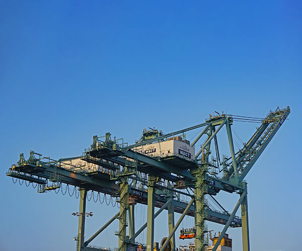 gantry cranes with cargo in port in the golden state of the united states  