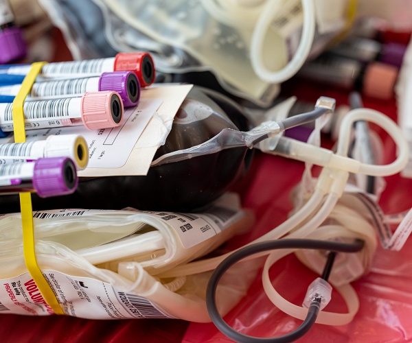 bag of blood at blood drive