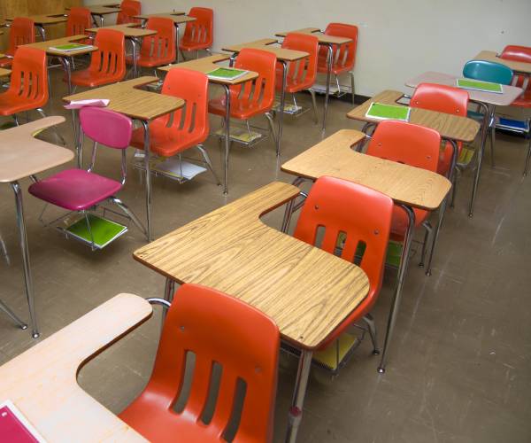 empty desks in a classroom