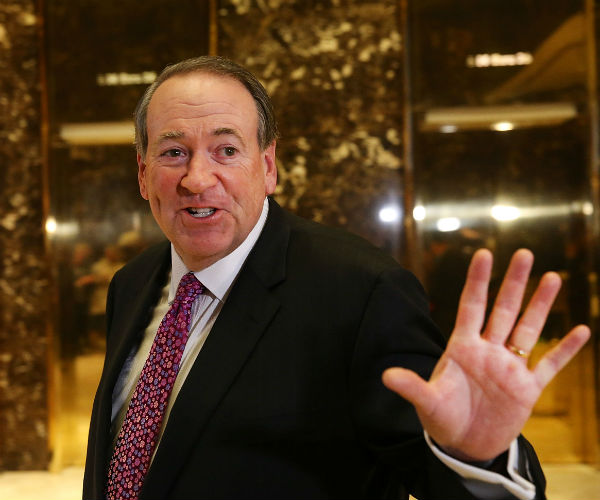 Former Arkansas Governor Mike Huckabee is shown at Trump Tower.