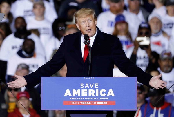 president donald trump delivers remarks at a save america rally