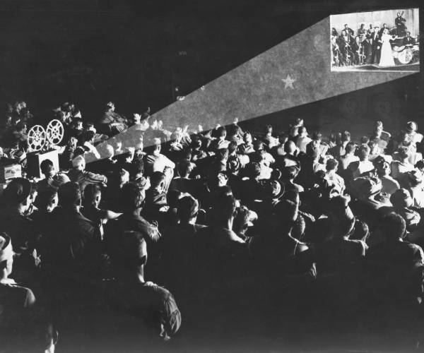 a theater full of people decades ago watching a movie